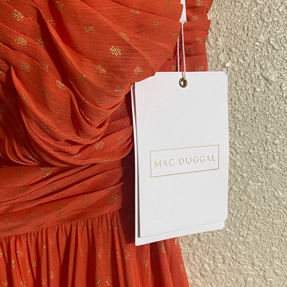 NWT Mac Duggal Orange Polka Dot Ruffled One Shoulder Gown 49536 Size 6 - Picture 9 of 16